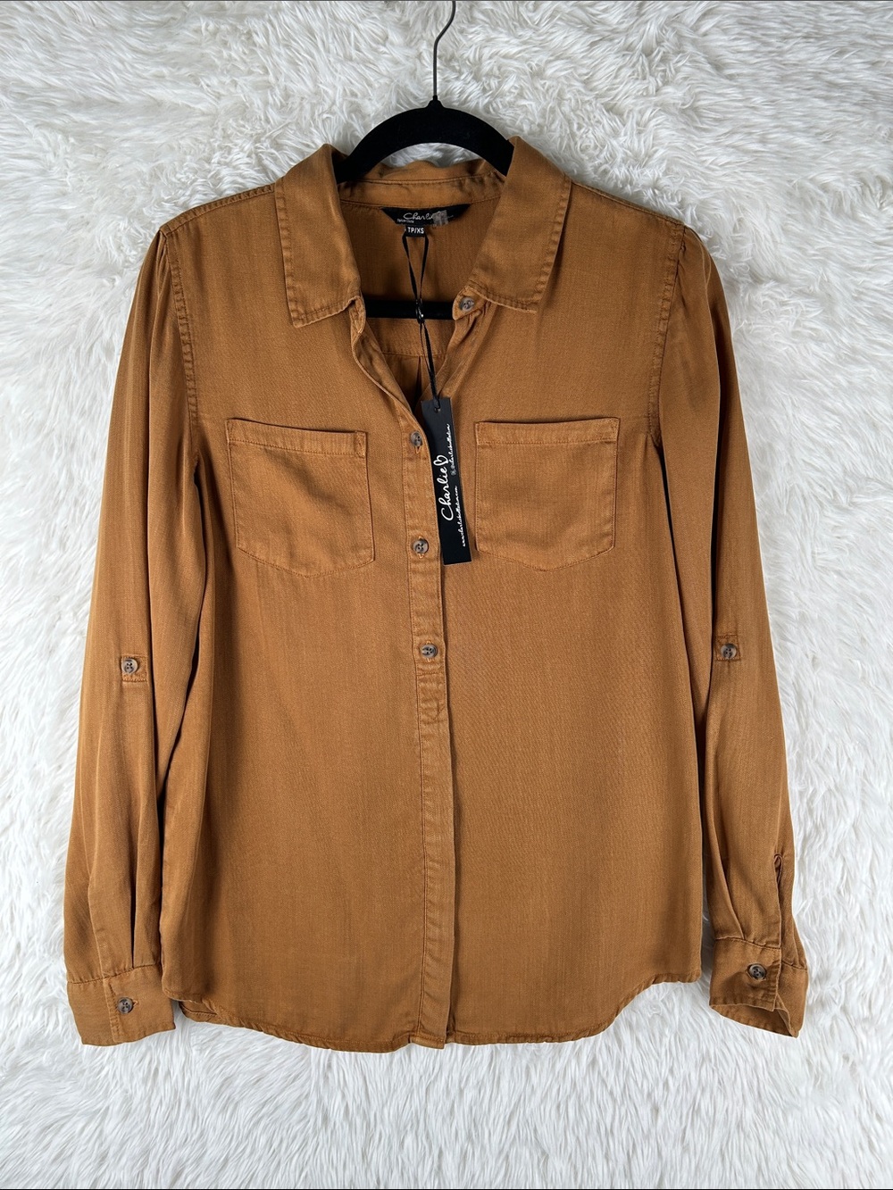 Charlie B Button-Front Pocket Shirt in Caramel Brown